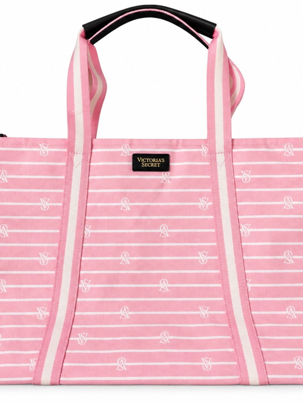 Victoria’s Secret Pink Striped Monogram Tote Bag Large Zip Top NWOT